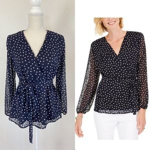 Charter club v neck long sleeve polkadot blouse